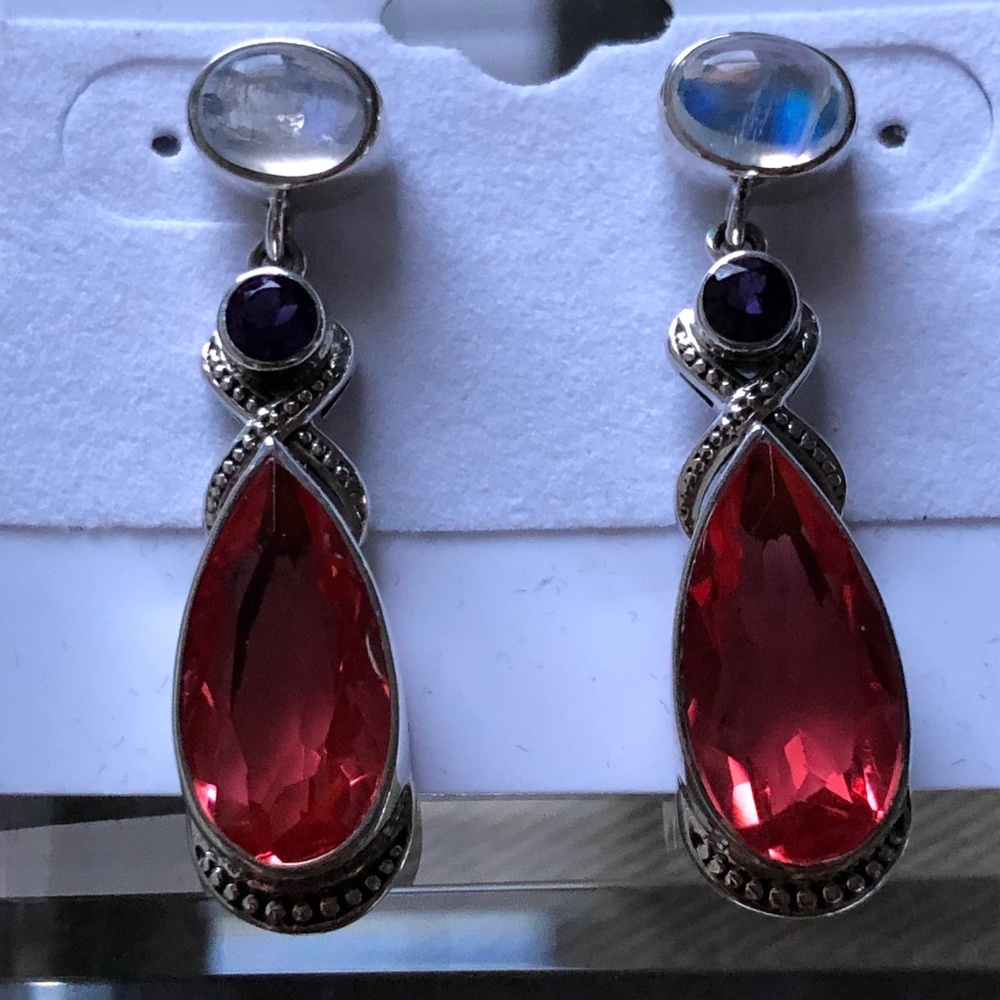 Nicky Butler WATERMELON QUARTZ & MOONSTONE Earring - Picture 6 of 8